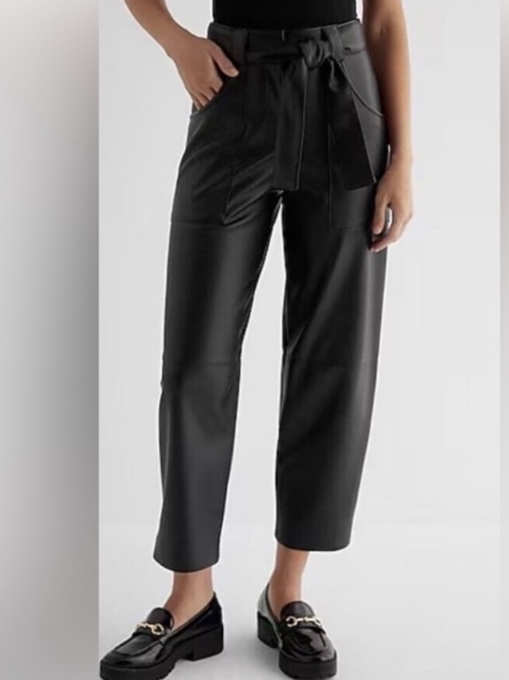 Express Black Faux Leather Paperbag Waist Pants